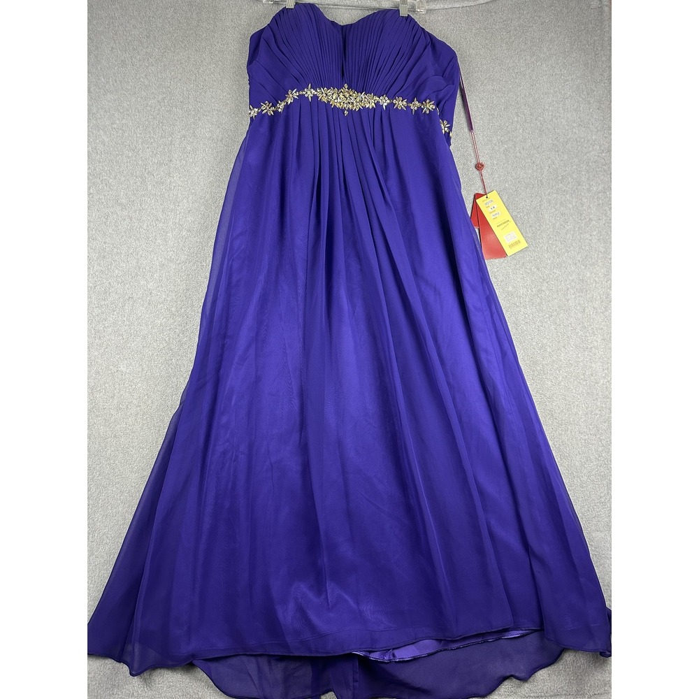 May Queen Dress Womens 14 Purple Strapless Hi Low Ball Gown Rhinestone Lace Up